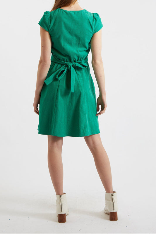 Louche Cathleen Green Mini Baby Cord Tea Dress