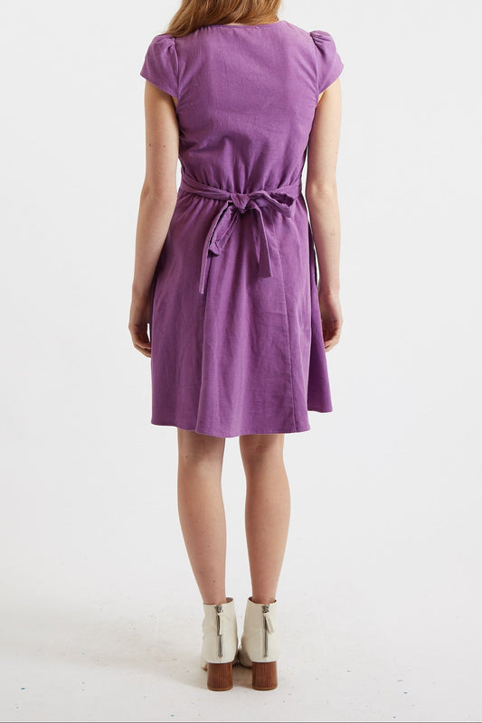 Louche Cathleen Lilac Mini Baby Cord Tea Dress