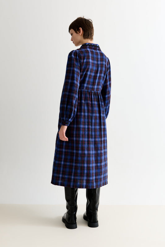 Catlin Winter Check Button Through Midi Dress – Blue
