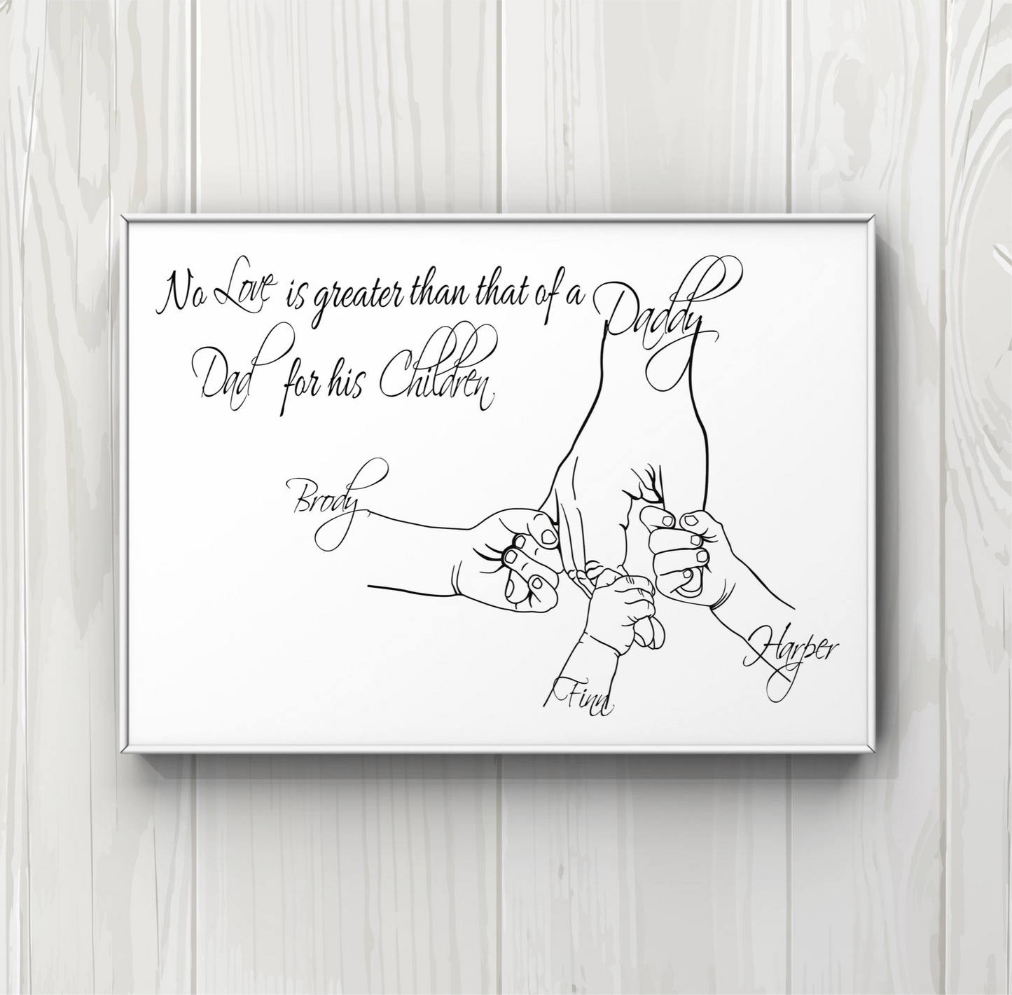 Personalised Daddy hand 3 children A4 Print UNFRAMED