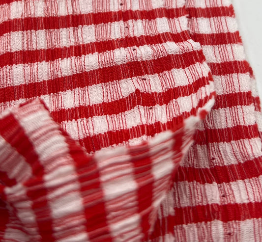 Red Gingham Detail Print Lightweight Crinkle Crepe Fabric
