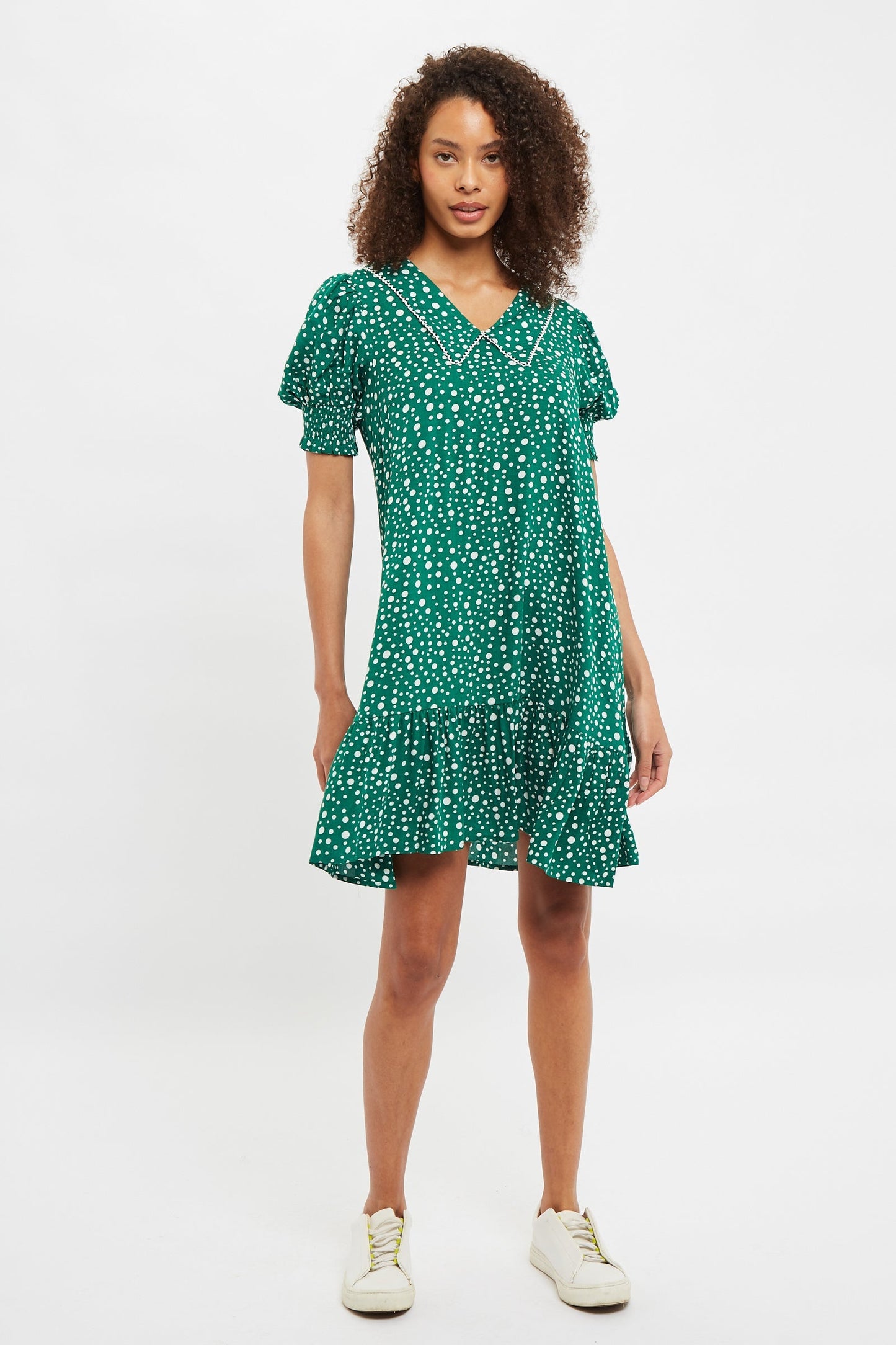 Louche Cora Spot It Print Statement Collar Short Sleeve Mini Dress