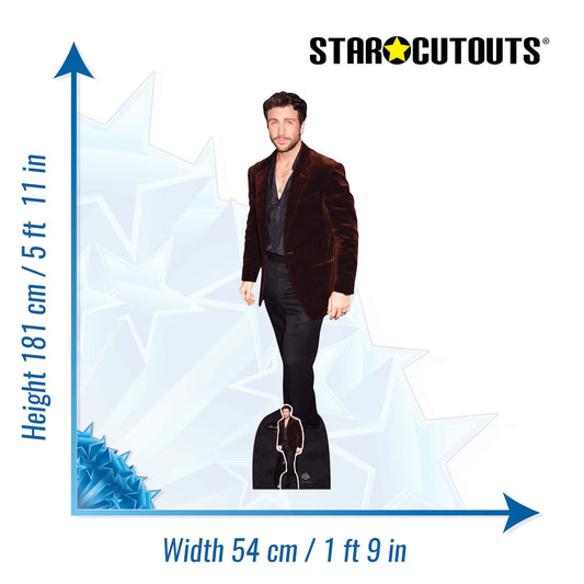 CS1154 Aaron Taylor-Johnson Brown Jacket Height 181cm Lifesize Cardboard Cut Out With Mini