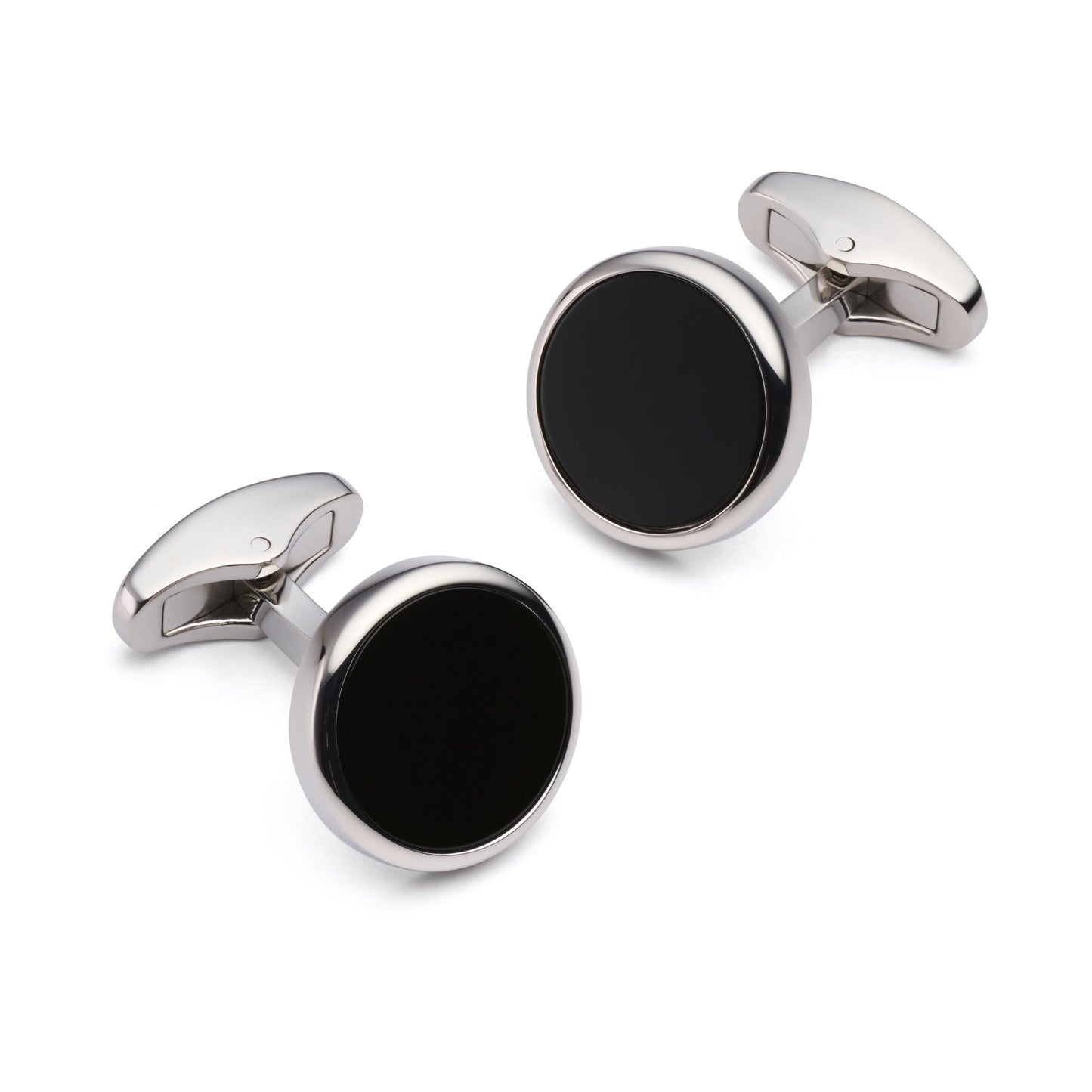 Onyx Round Cufflinks in Silver