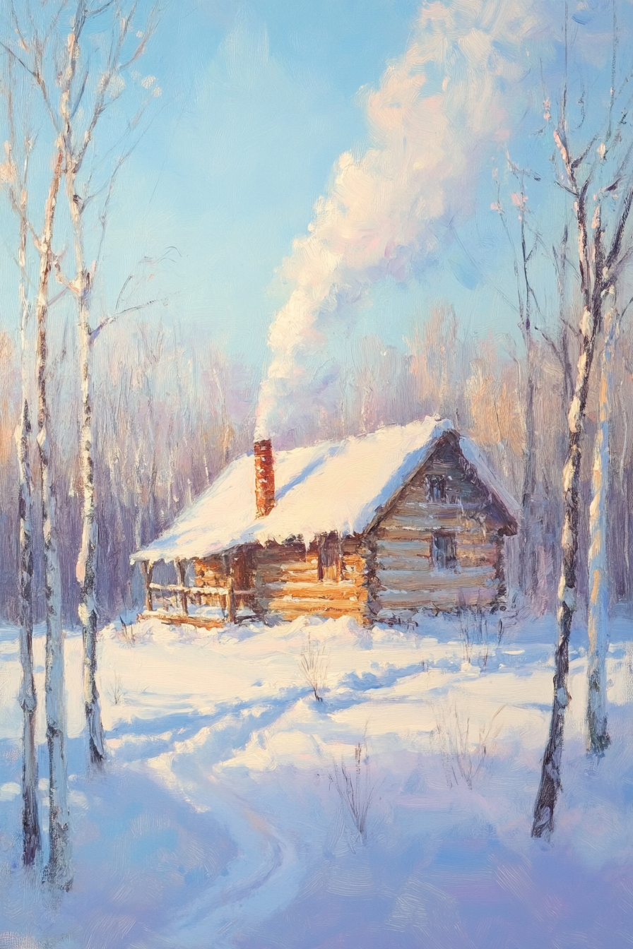 Cabin in Snow Canvas
