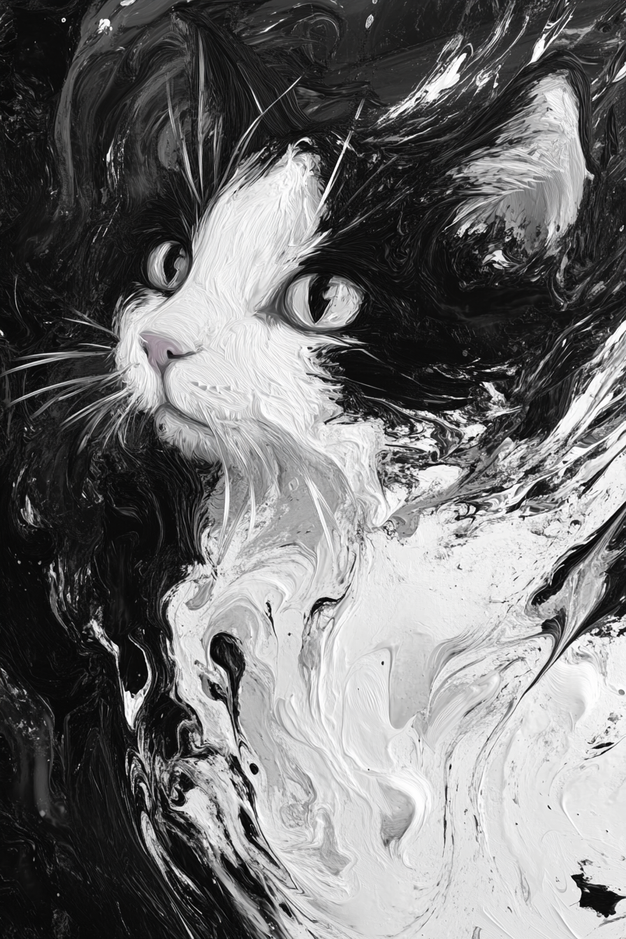 Cat Swirl Monochrome Canvas