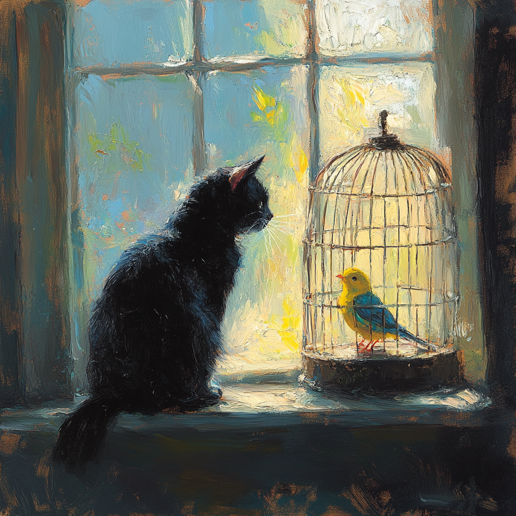 Cat and Canary Standoff Canvas