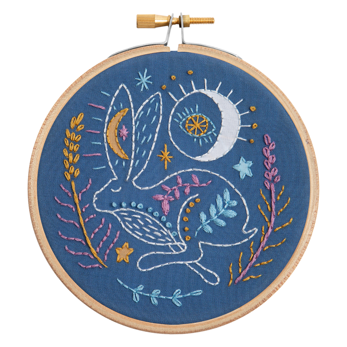'Celestial Hare' Moon and Stars Mini Embroidery Kit for Beginners