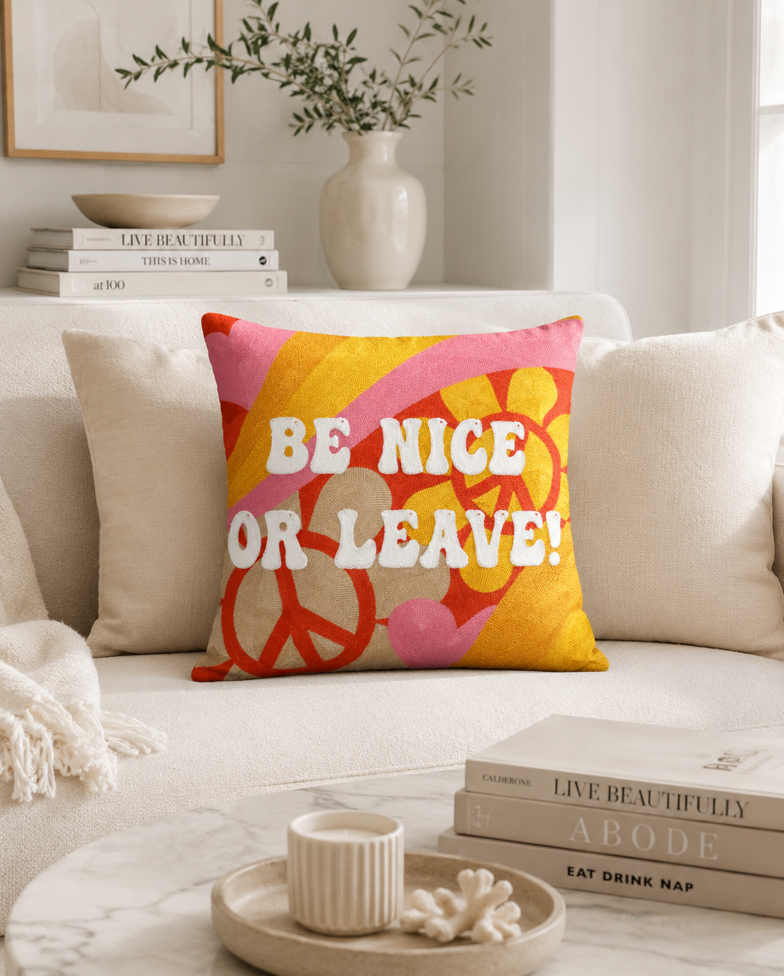 Be Nice or Leave Needlepoint Cushion