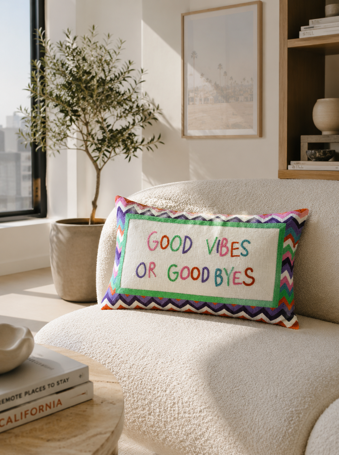 Good Vibes or Good Byes Needlepoint Pillow