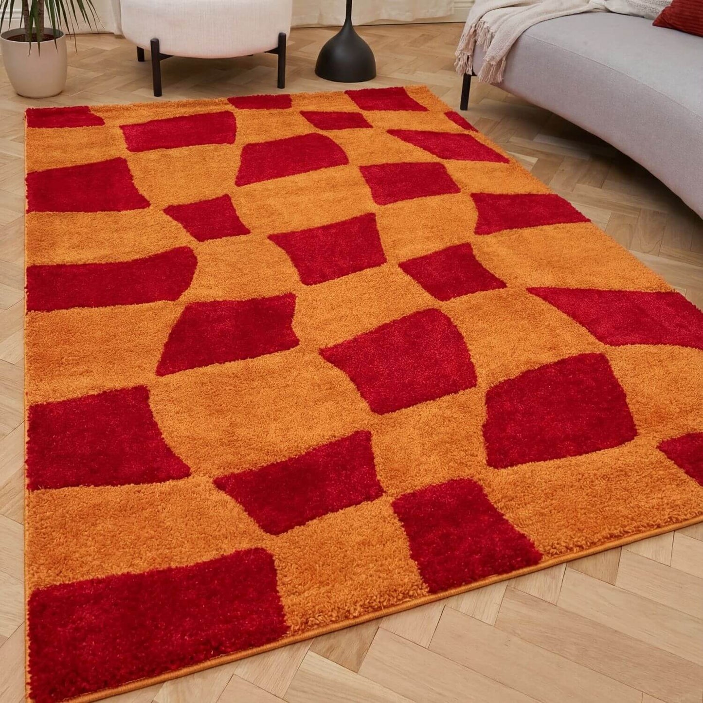 Joli Checkered Red & Orange Rug