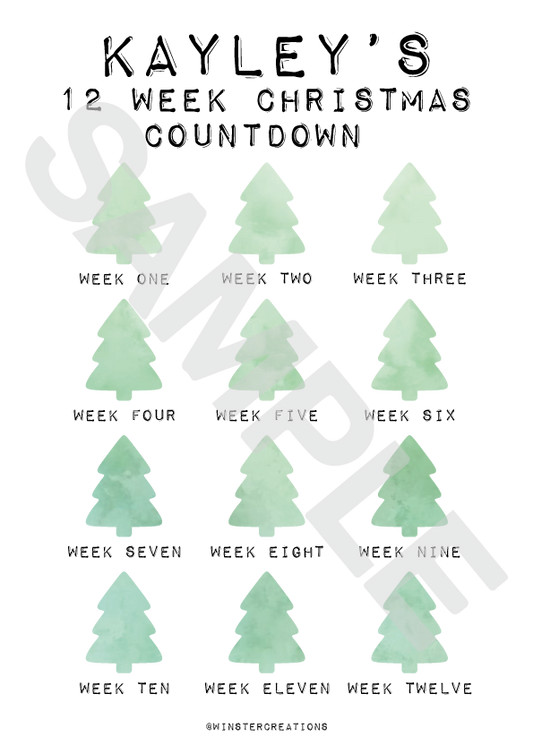 Personalised A4 Any Name 12 Week Countdown Christmas Weight Loss Chart Tracker Print - Laminated With Drywipe Pen