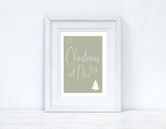 Personalised Christmas At No Sage Green Background Winter Christmas Seasonal Wall Home Decor Print