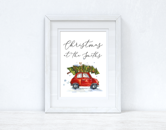 Personalised Christmas At The Surname OR House Number Car Winter Christmas Seasonal Wall Home Decor Print