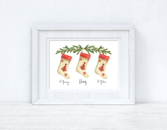 Personalised Christmas Stocking Names Winter Christmas Seasonal Wall Home Decor Print - Upto 6 Stockings