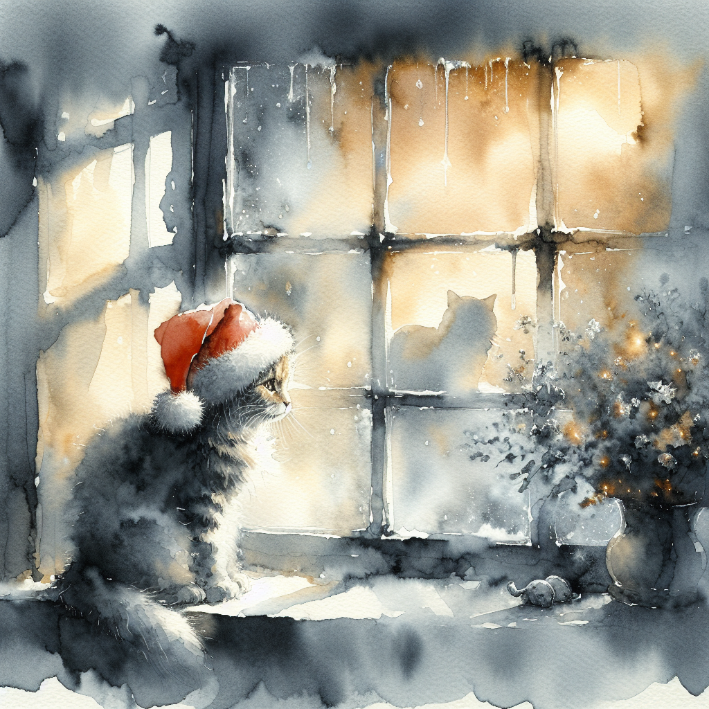 Christmas Solitude Feline Canvas