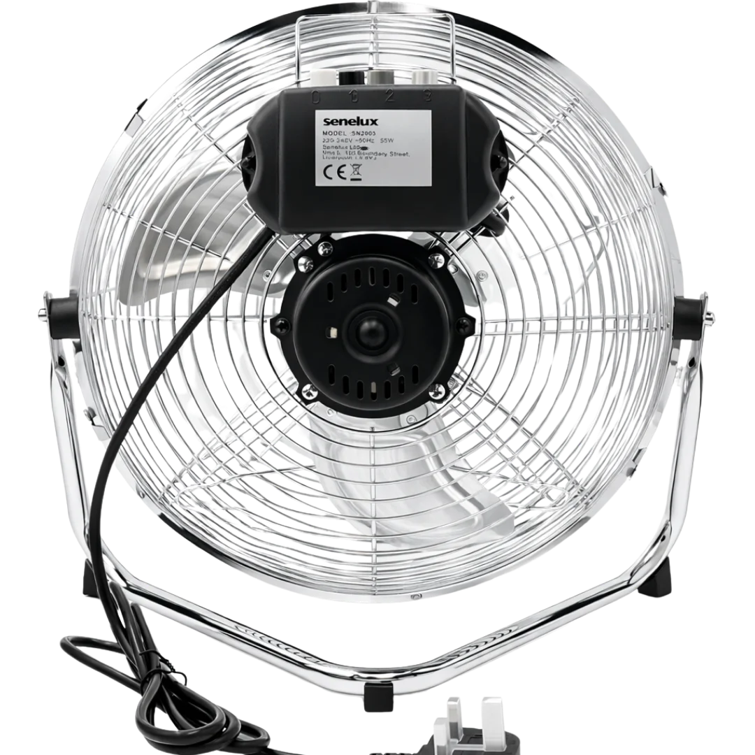 Chrome Floor Fan for Homes, Gyms, Bedrooms & Kitchens | with 3 Fan Speeds and Adjustable Tilt