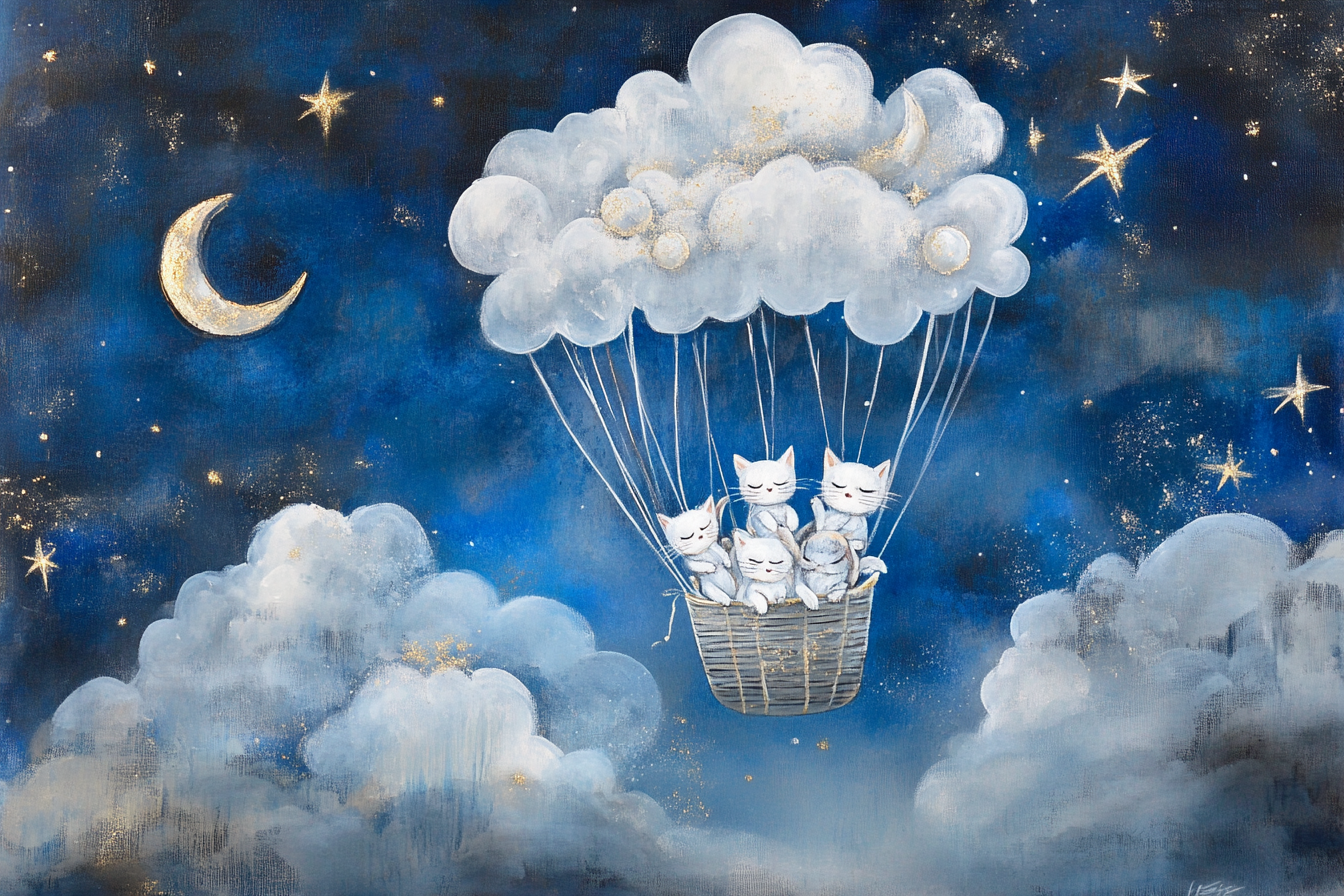 Cloud Balloon Cats Canvas