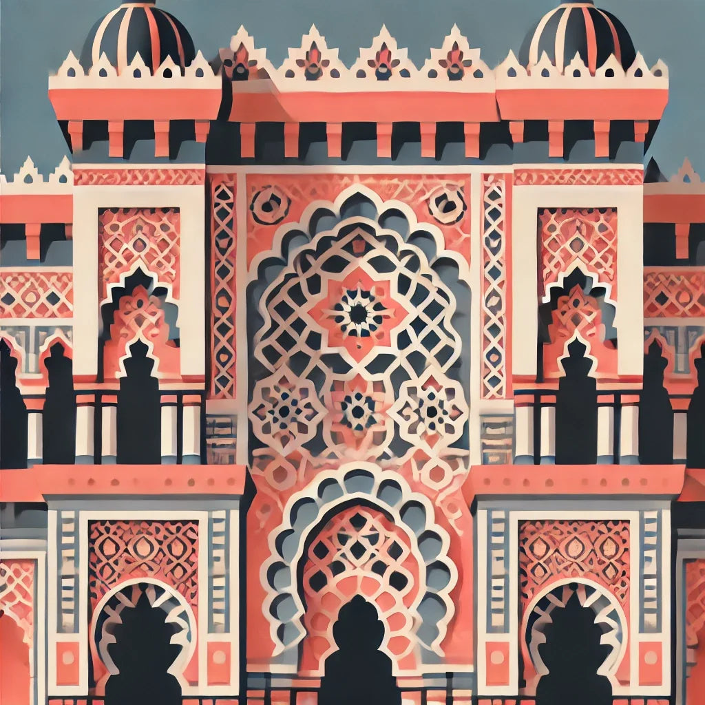Coral & Blue Islamic Architecture Canvas