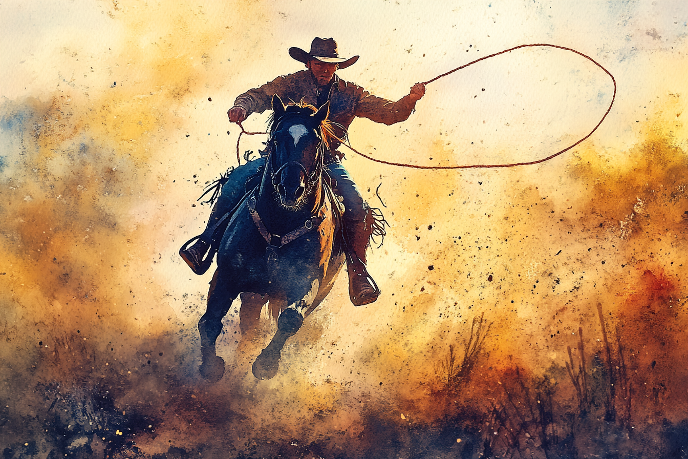 Cowboy Lasso Sunset Canvas