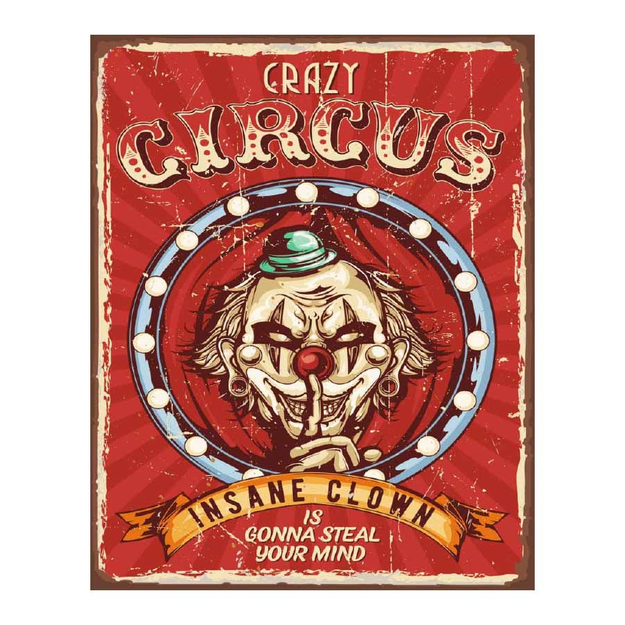 Crazy Circus Insane Clown Metal Sign Plaque