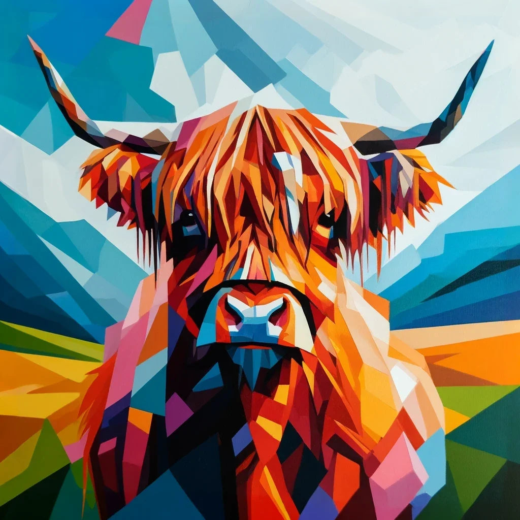 Cubist Highland Cow Essence Canvas