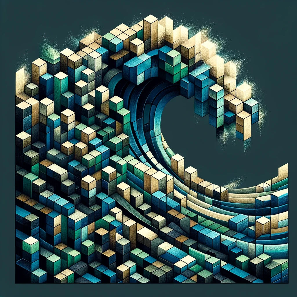 Cubist Ocean Wave Mosaic Cotton Cushion