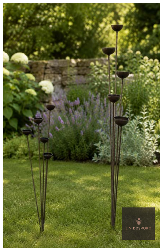 Cluster of 5 Balls or Cups Garden Stakes
