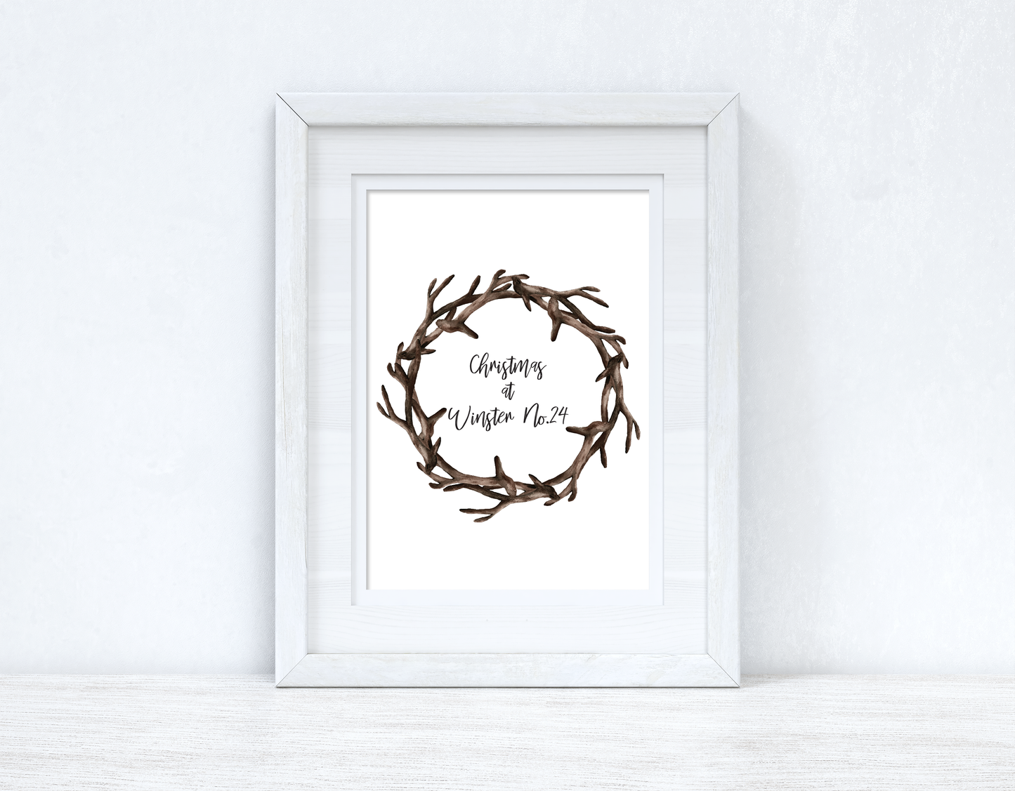 Personalised Custom Wording Christmas At Antler Wreath Christmas Seasonal Wall Home Decor Print