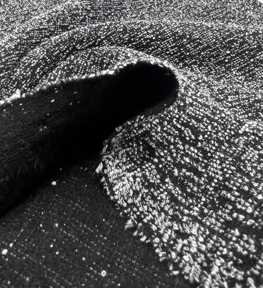 Black Grey Slubbed Knit Textured Stretch Fabric