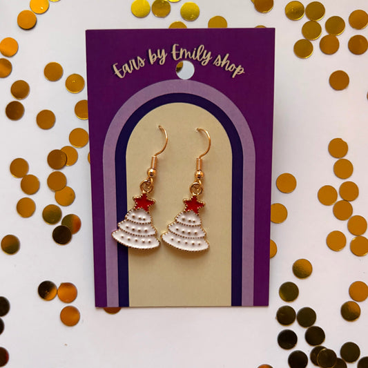 White Christmas Tree gold earrings
