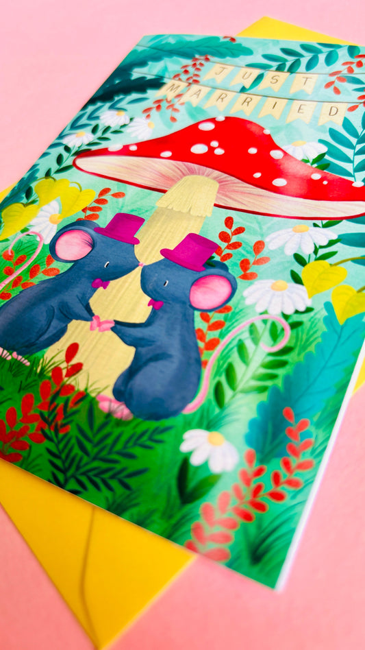 Handmade Gay Wedding Card- Whimsical Forest Themed Greetings Card