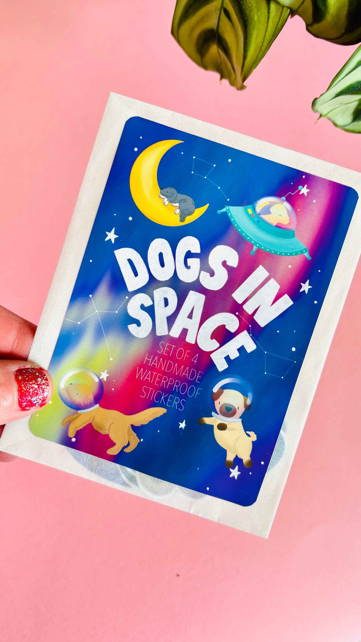 Space Dogs Sticker Set- Set of 4 Handmade Waterproof Vinyl Stickers