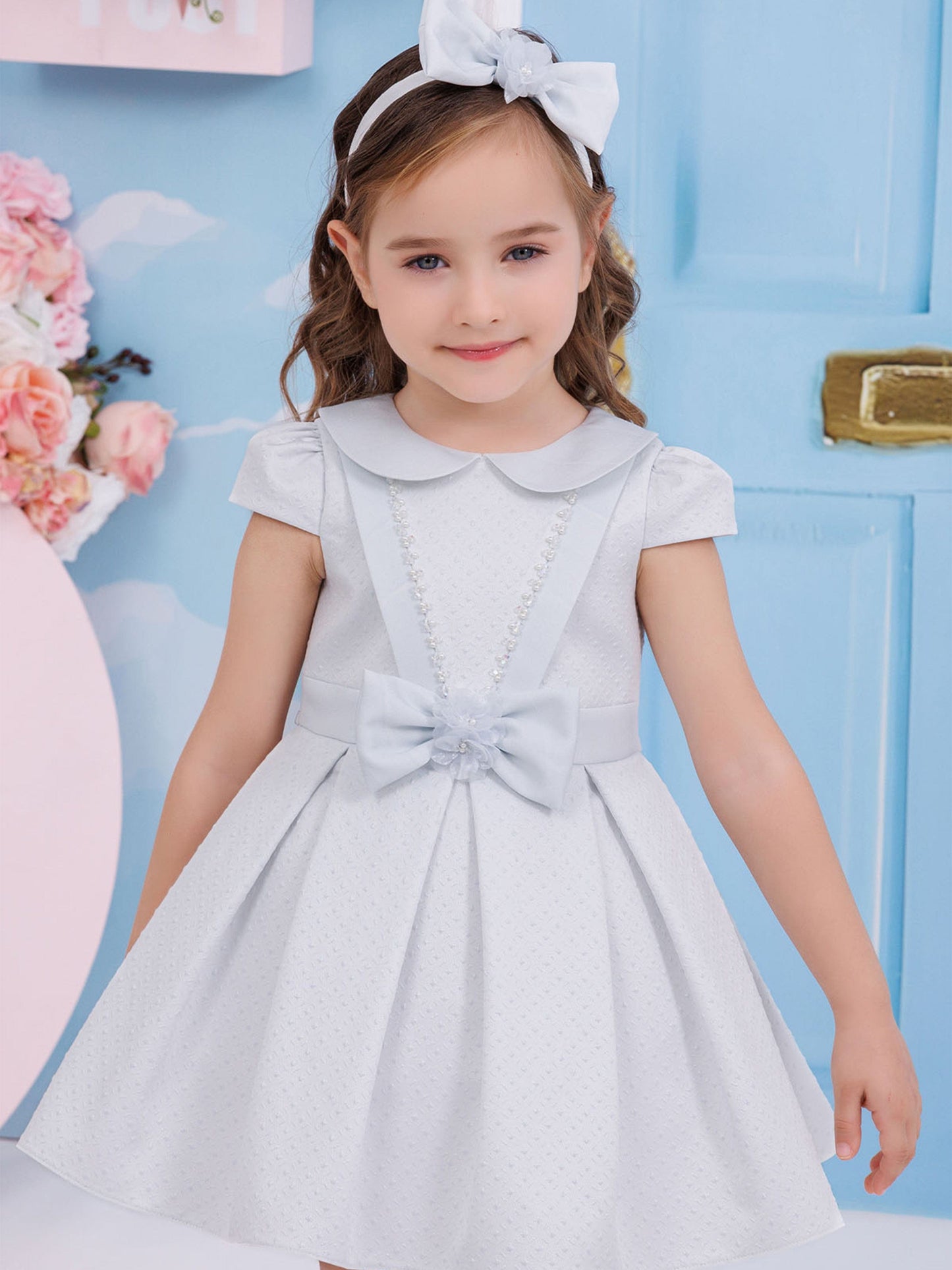 Dress & Fleur Baby Girls Dress with Headband in Blue