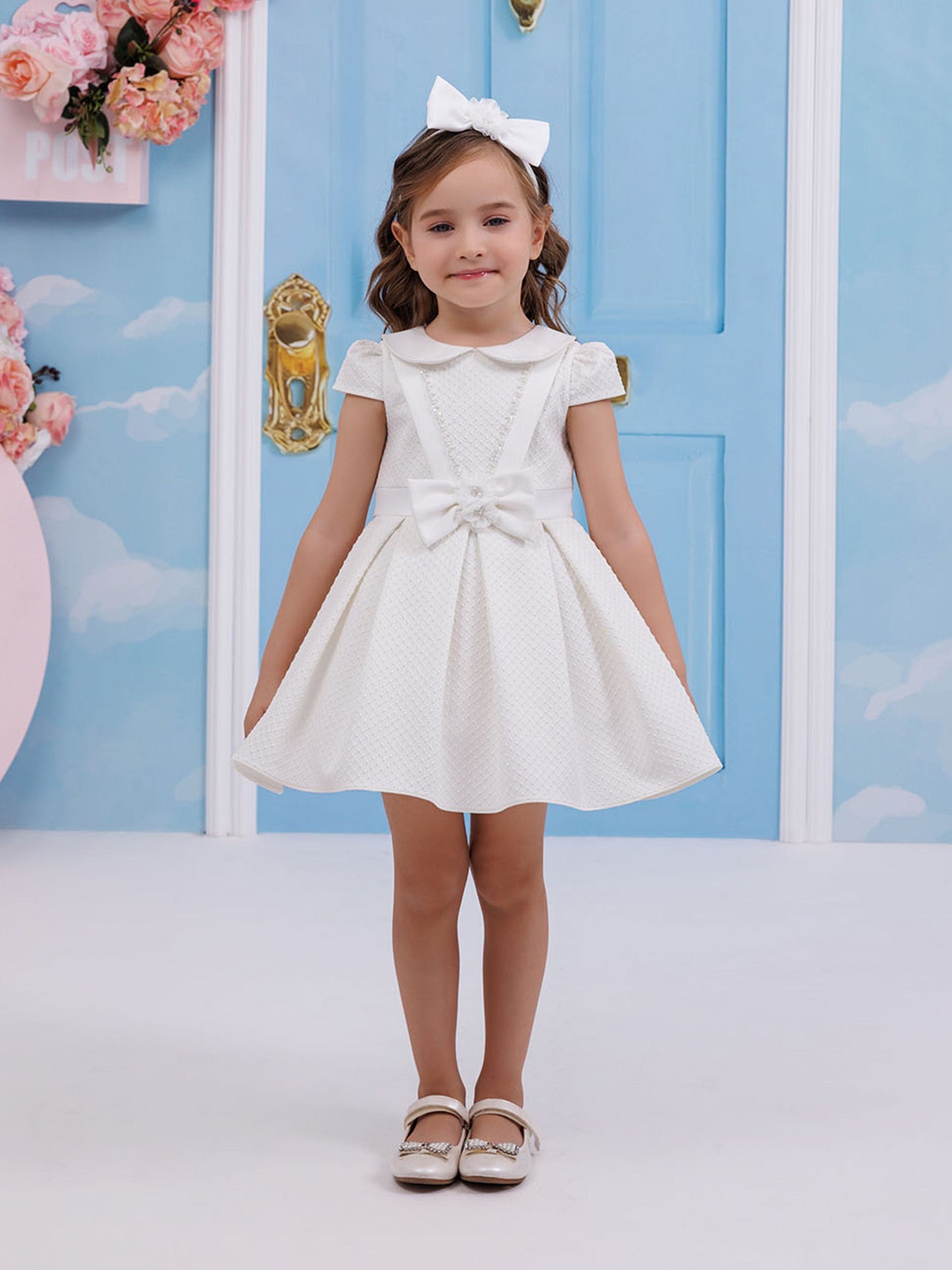 Dress & Fleur Baby Girls Dress with Headband in White
