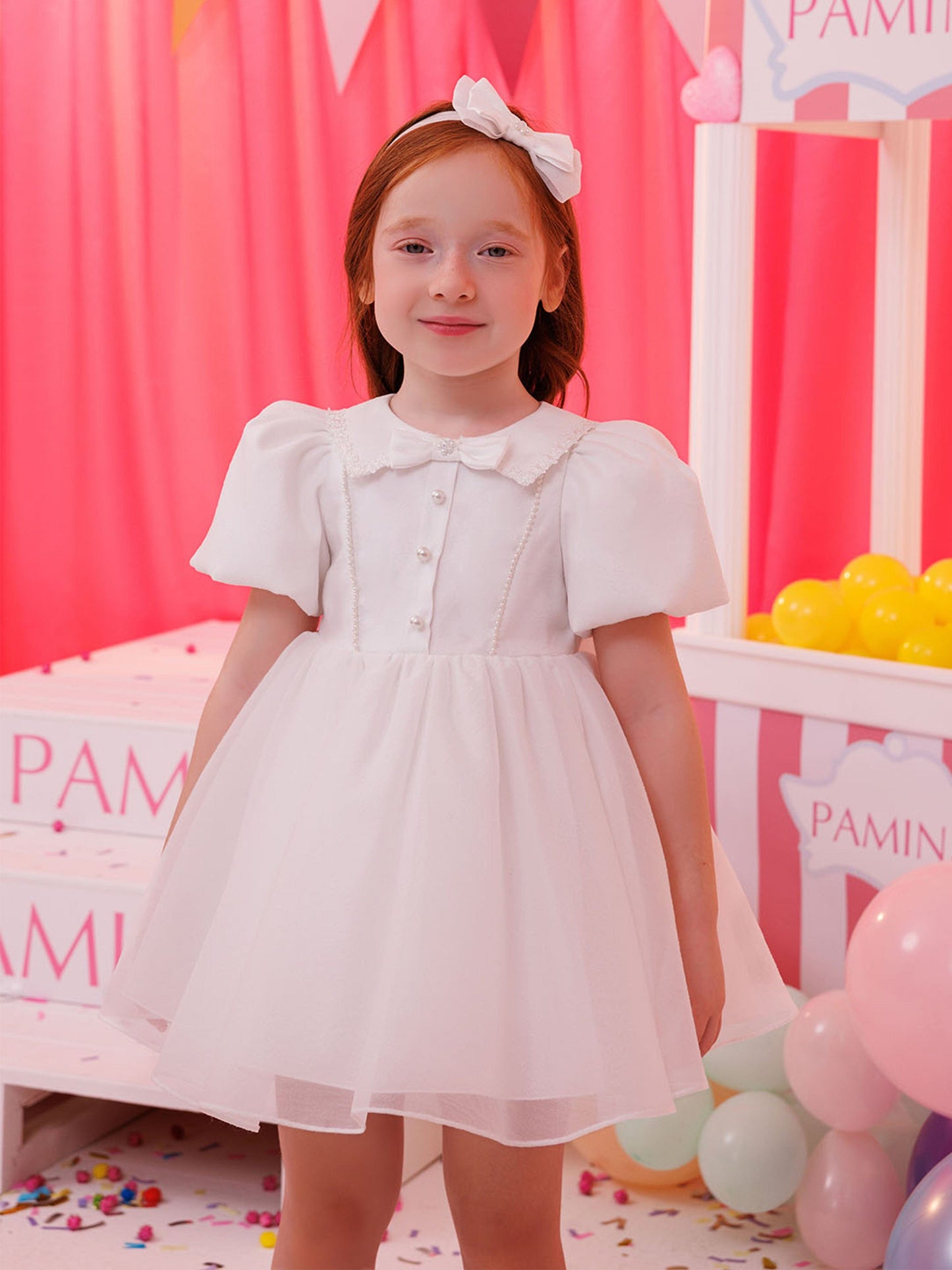 Dress & Fleur Baby Girls Pearl Detail Dress with Headband in White