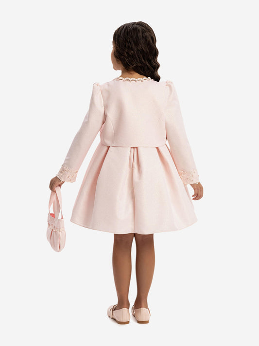 Dress & Fleur Girls Dress with Bolero and Matching Bag in Pink