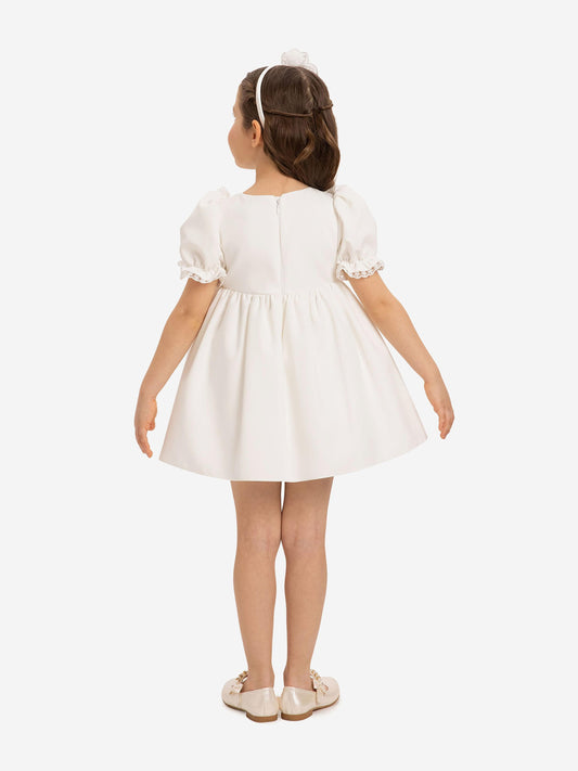 Dress & Fleur Baby Girls Dress Set with Teddy Bear in White