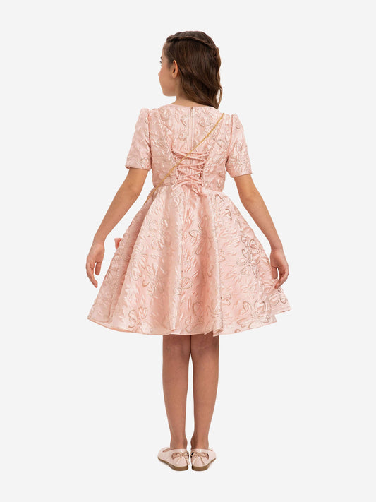 Dress & Fleur Girls Elegant Dress with Matching Bag in Pink