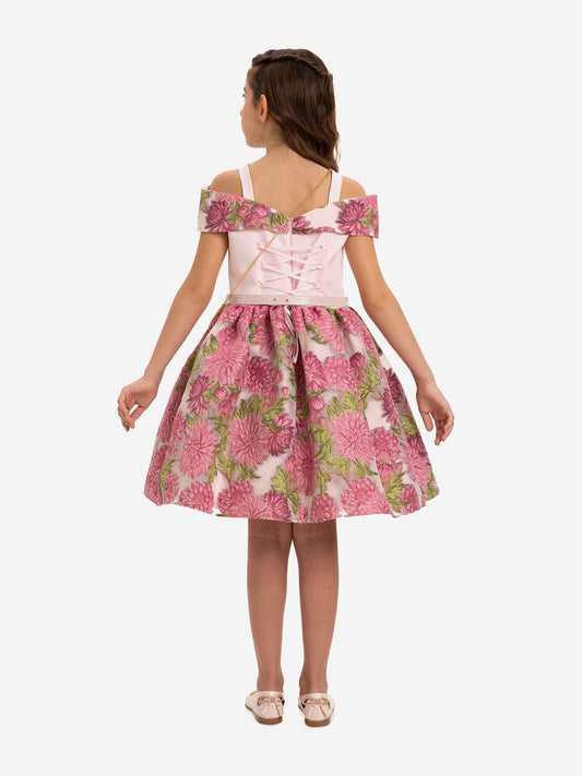 Dress & Fleur Girls Jacquard Dress with Bag in Pink