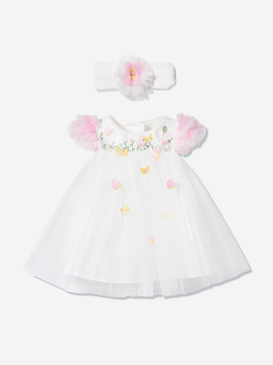 Dress & Fleur Baby Girls Occasion Dress with Headband in Ivory