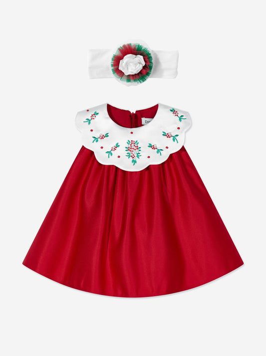Dress & Fleur Baby Girls Occasion Dress with Headband in Red