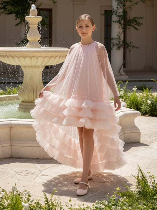 Dress & Fleur Girls Occasion Dress and Cape Set in Pink