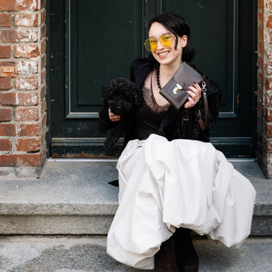 Leather Push Lock Crossbody Phone Case - Dark Brown