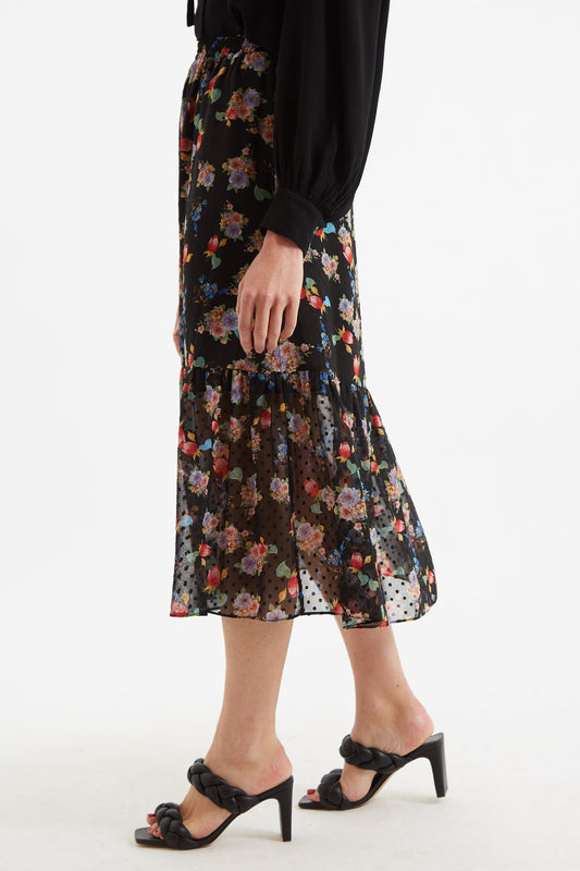 Louche Dasha Carpathian Florals Print Tiered Midi Skirt