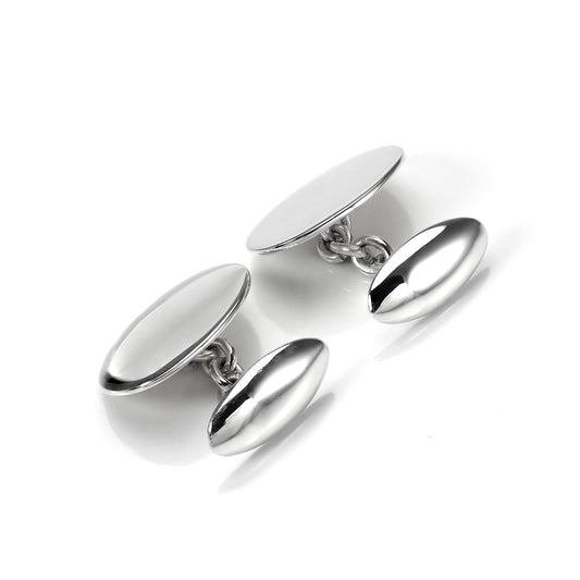 Sterling Silver Plain Oval Chain Cufflinks
