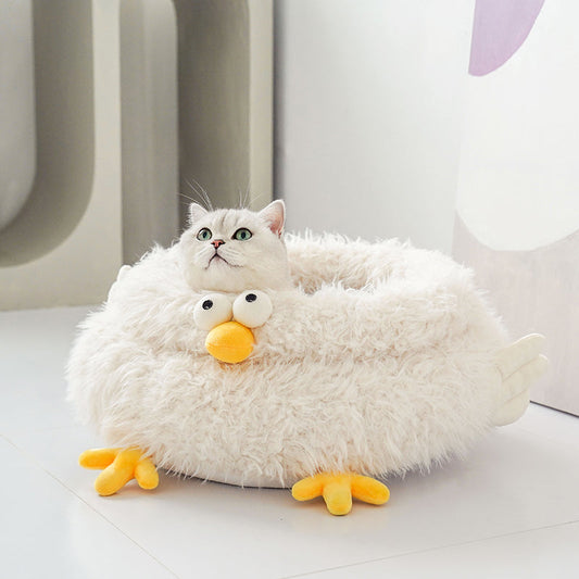 zeze Gugu Chicken Plush Pet Bed — Deep-Sided Round Nest for Cats & Small Dogs