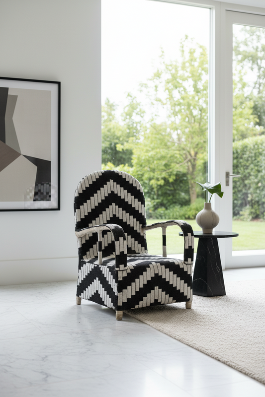 Yoruba Royal Beaded Chair Geometric Black and White