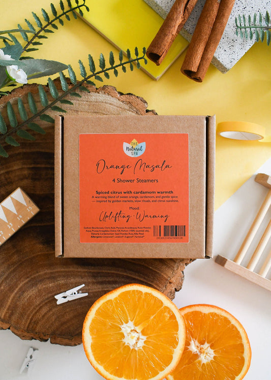 Orange Masala Aromatherapy Shower Steamers – Spiced Citrus & Cardamom – Set of 4