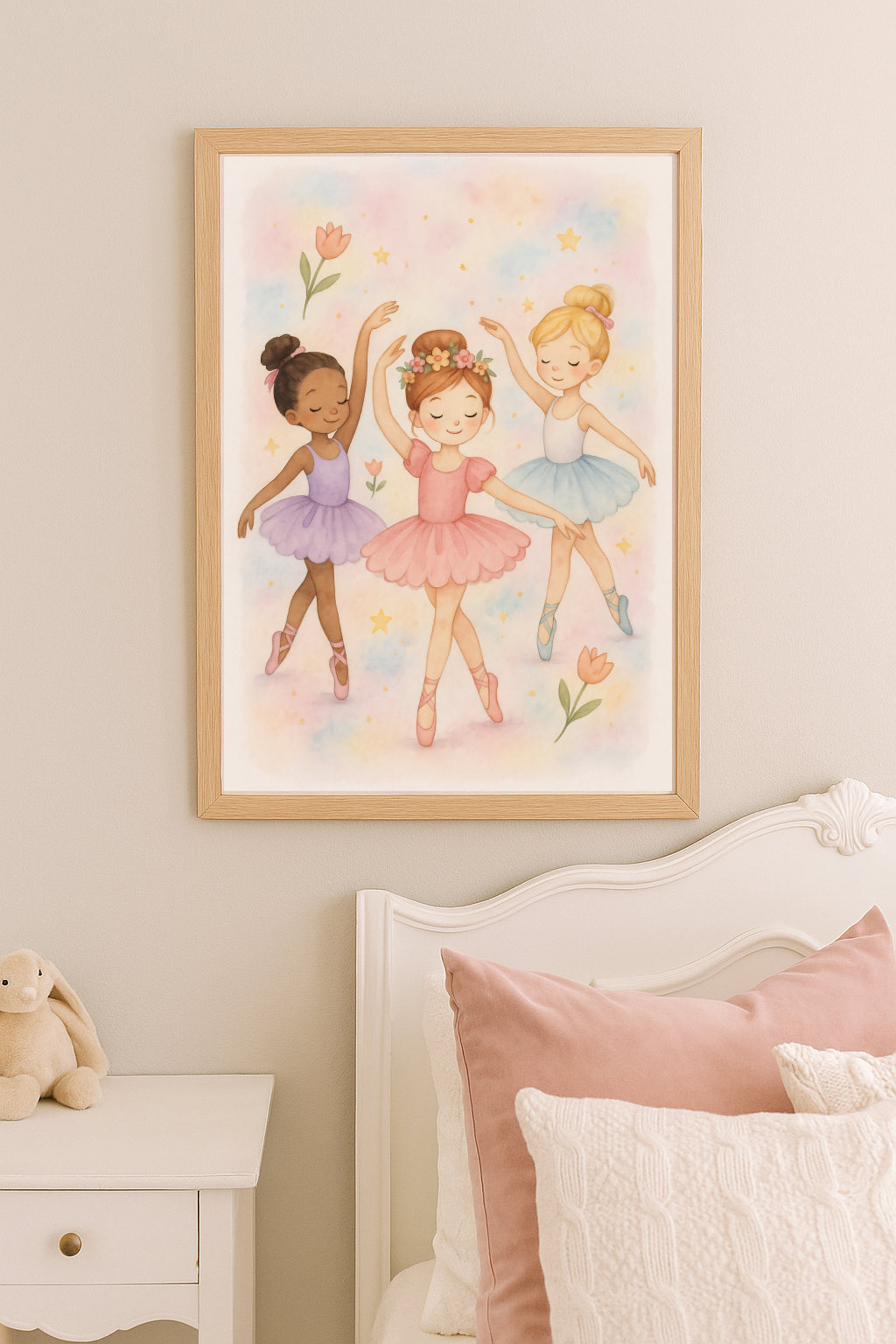 Dancing Dreams – Trio of Ballerina Girls Wall Art for Kids’ Room or Nursery